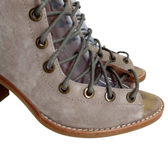 Jeffrey Campbell Cors Lace Up Open Toe Boots Booties Size 7.5 Suede Beige - Picture 14 of 15